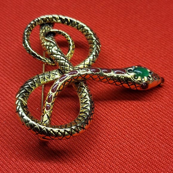 Metropolitan Museum of Art MMA Snake Brooch Enamel Jade Ruby 24K Gold Plated - Picture 12 of 15